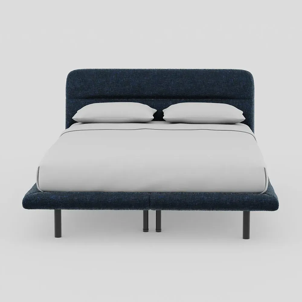 King Bed with Black Feet - Blue, Velvet