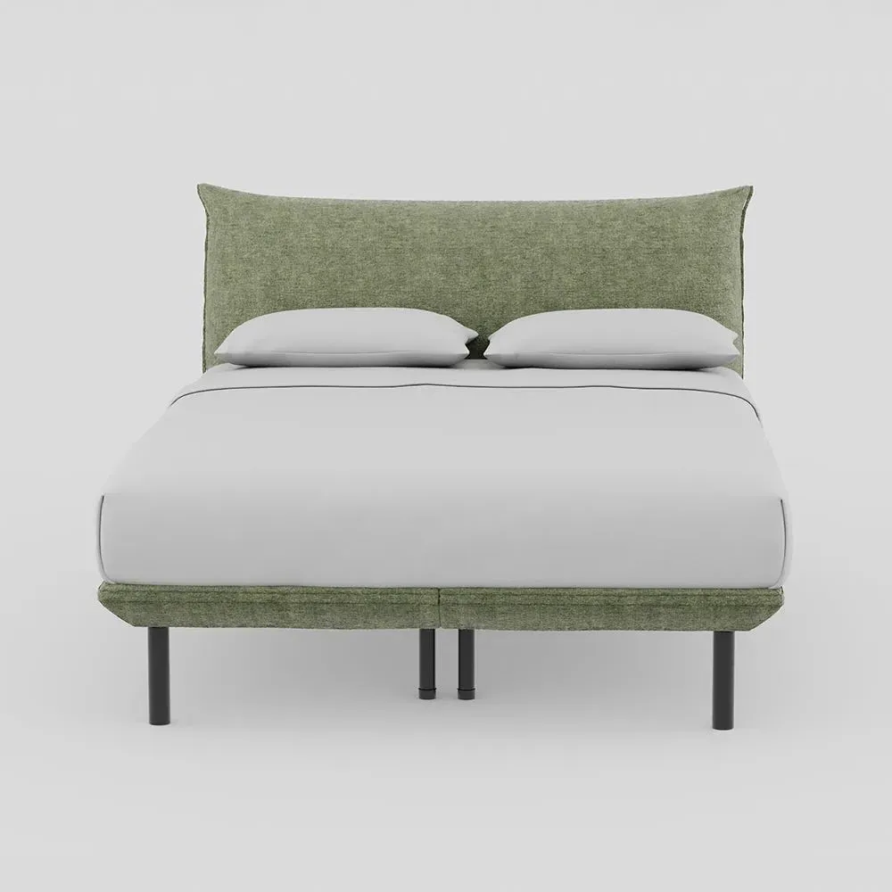 King Bed with Black Feet - Green, Velvet