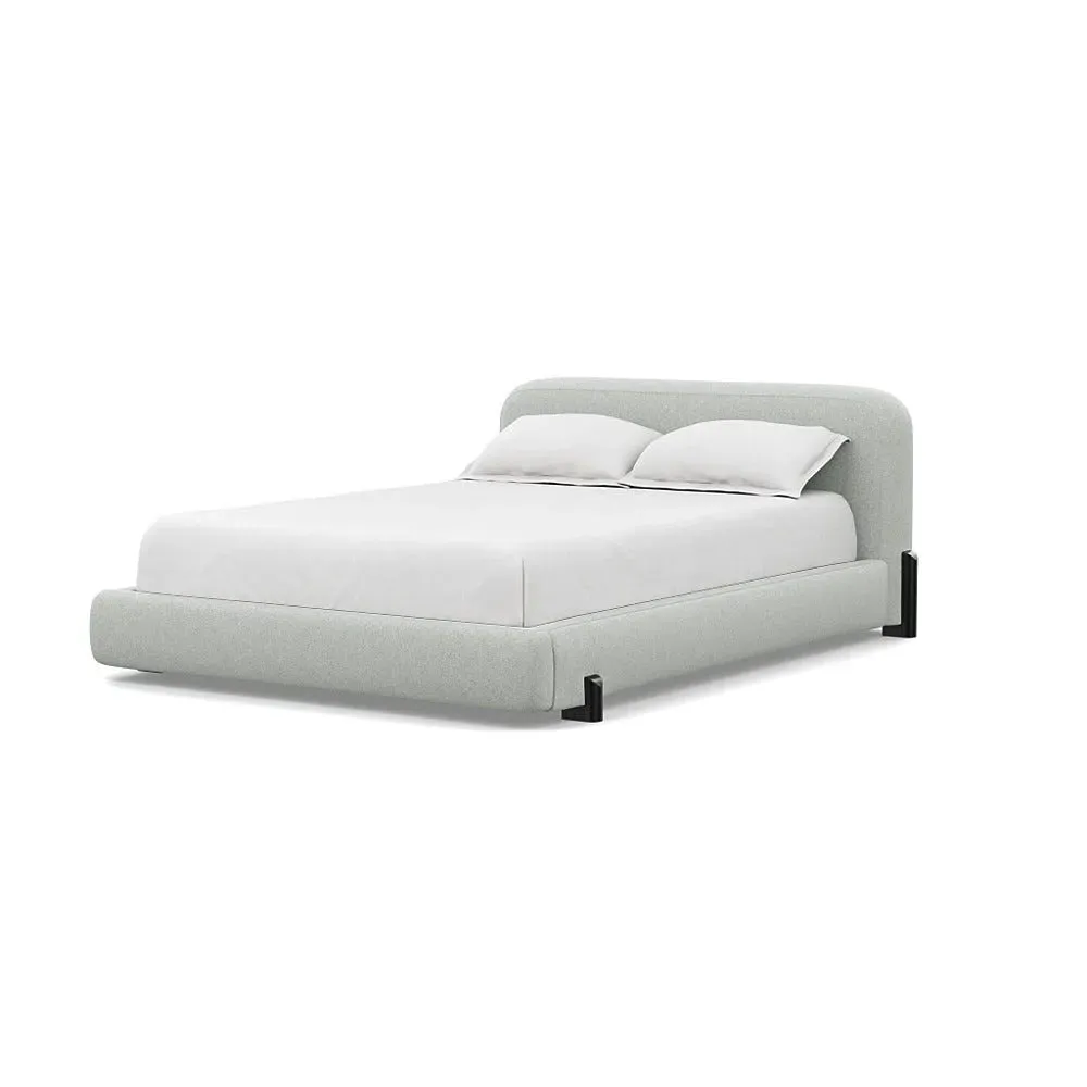 King Bed with Black Feet - Limestone, Wool