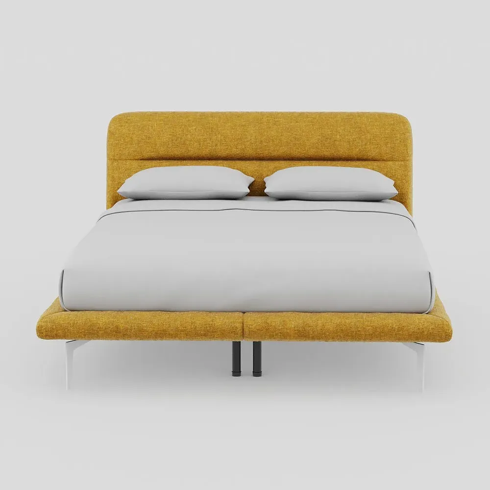King Bed with Chrome Feet - Yellow, Velvet