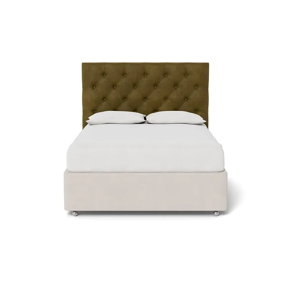 King Headboard with Button Detail - Green, Velvet