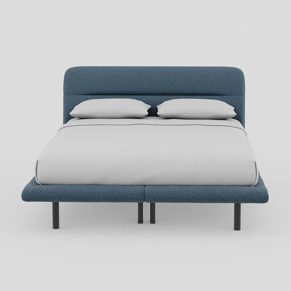 King Size Bed with Black Feet - Blue, Boucle