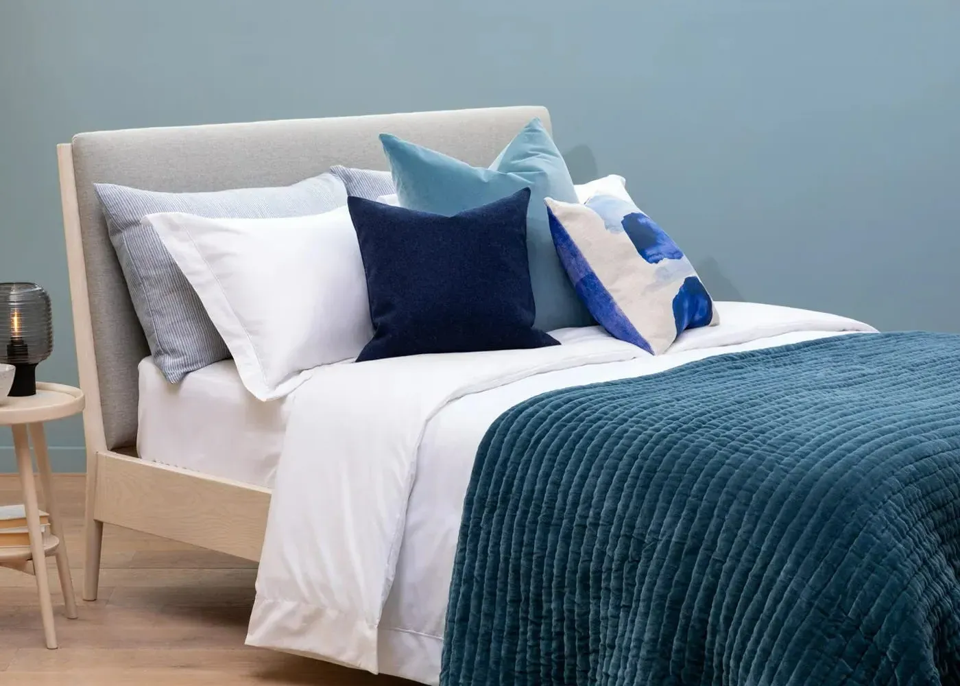 King Size Kantha Bedspread - Steel Blue, Velvet
