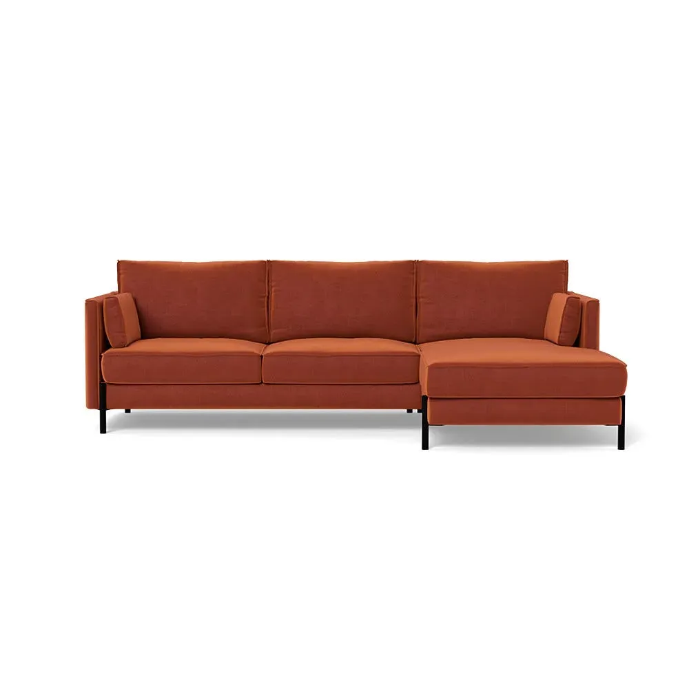 L-Shaped Corner Chaise Sofa - Brown, Cotton Velvet