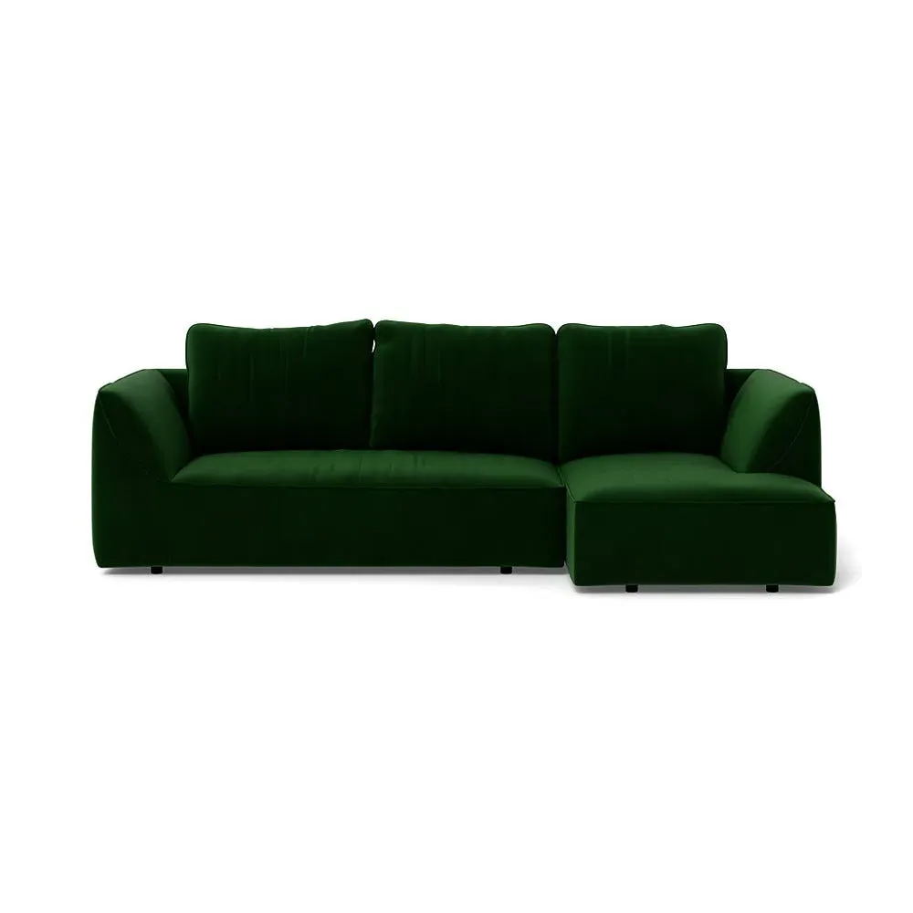 L-Shaped Corner Chaise Sofa - Forest, Smart Velvet