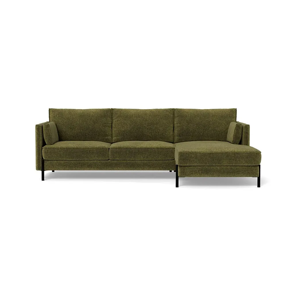 L-Shaped Corner Chaise Sofa - Green, Boucle Velvet
