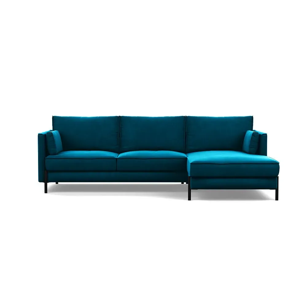 L-Shaped Corner Chaise Sofa - Teal, Velvet