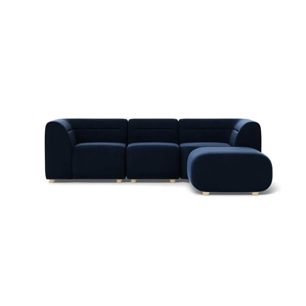 L-Shaped Corner Sofa - Blue, Velvet