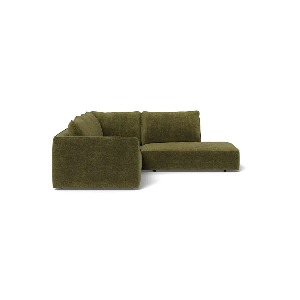 L-Shaped Corner Sofa - Green, Boucle Velvet