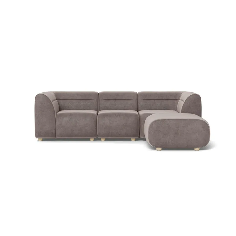 L-Shaped Corner Sofa - Grey, Velvet