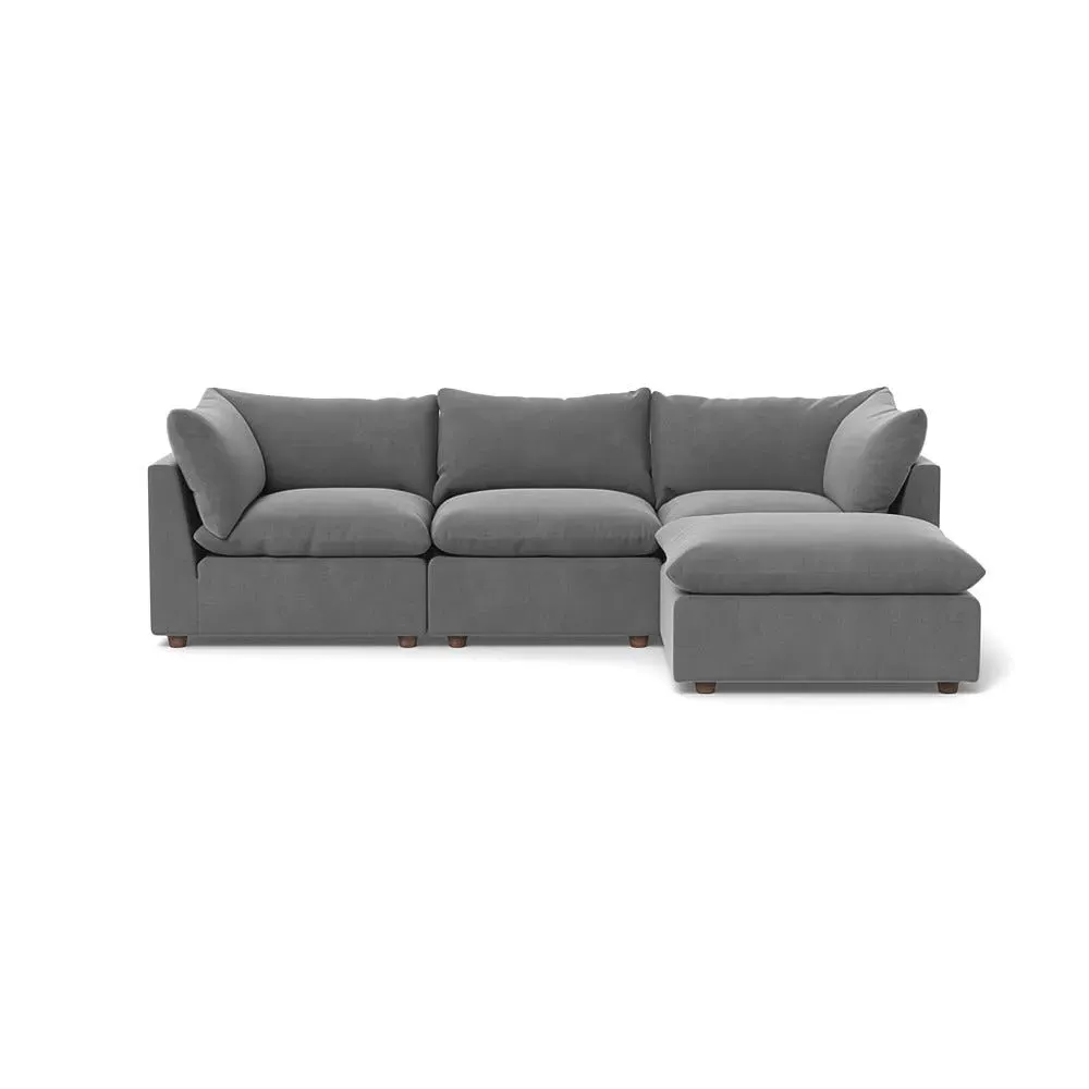 L-Shaped Corner Sofa with Beech Feet - Mercury Velvet
