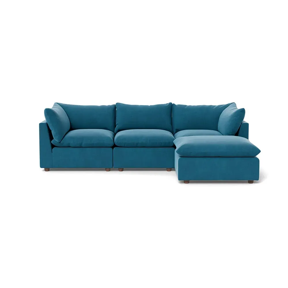L-Shaped Corner Sofa with Beech Feet - Ocean Velvet