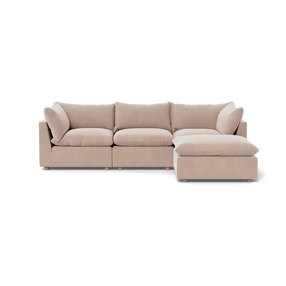 L-Shaped Corner Sofa with Beech Feet - Pebble Velvet