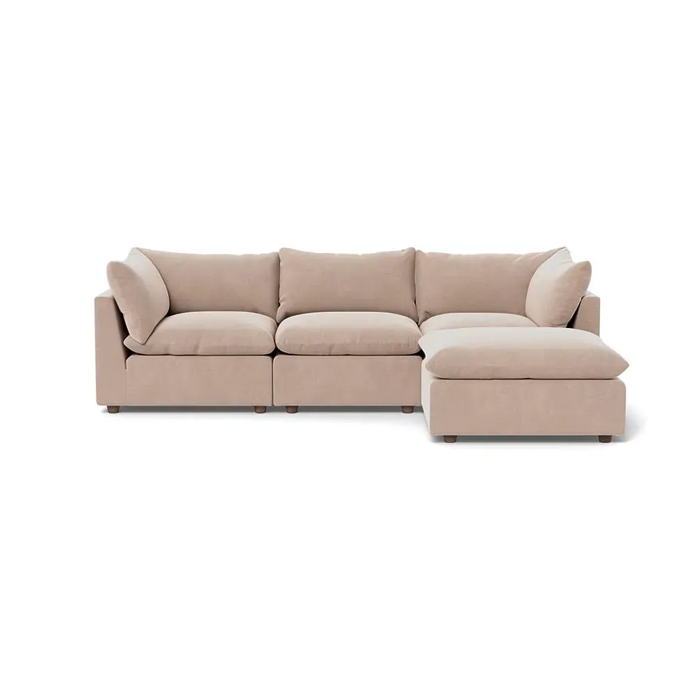 L-Shaped Corner Sofa with Beech Feet - Pebble Velvet