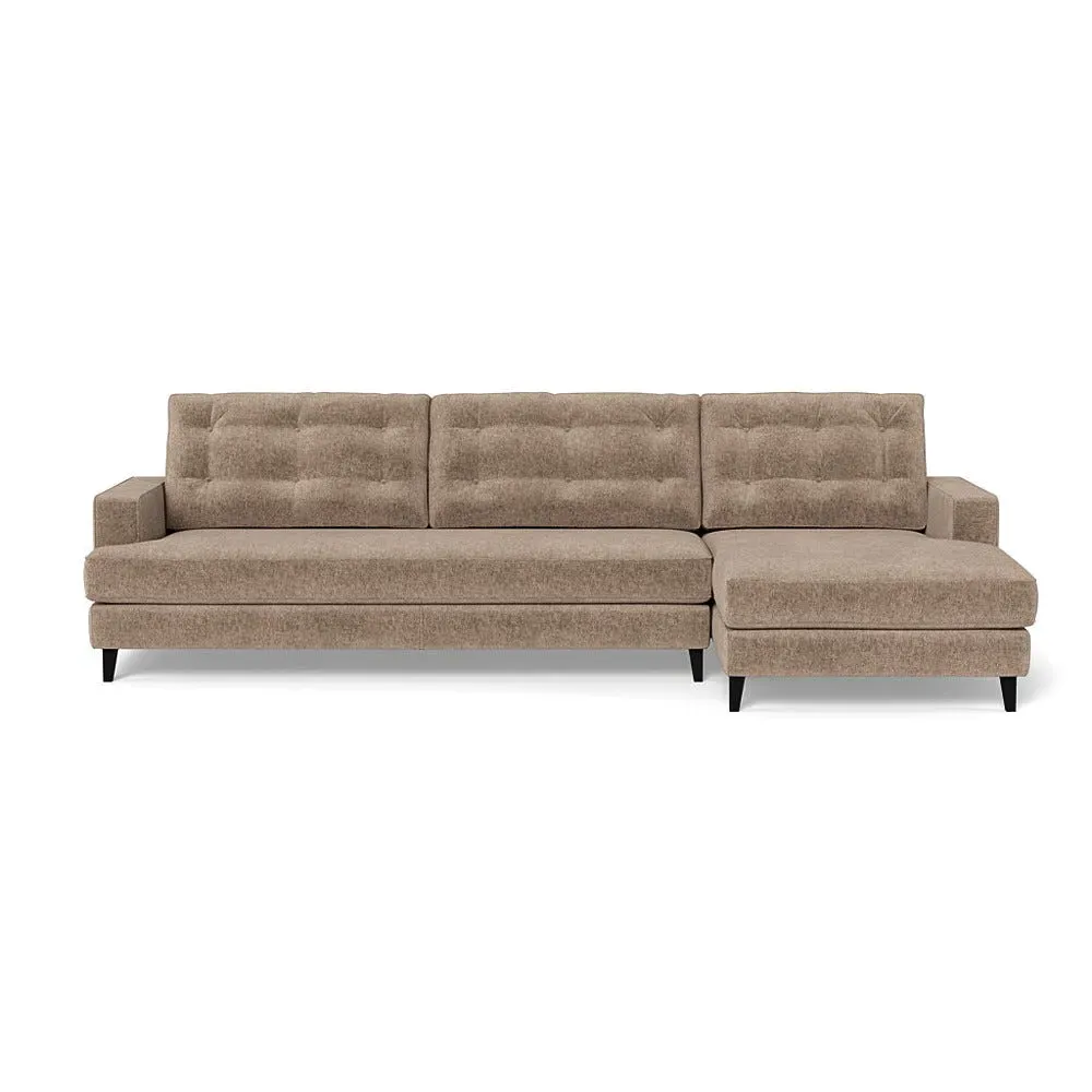 L-Shaped Corner Sofa with Chaise - Black, Boucle