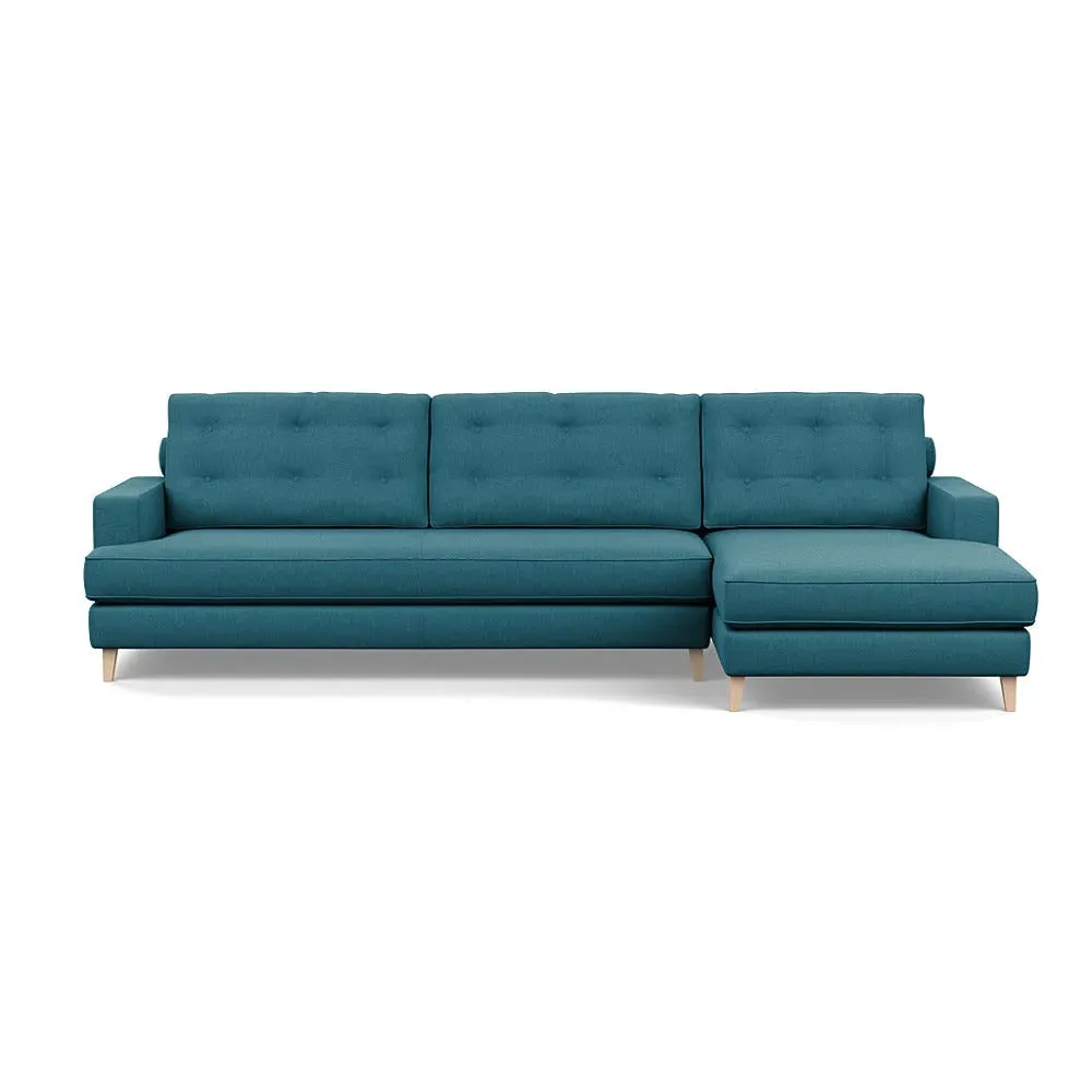 L-Shaped Corner Sofa with Chaise - Blue, Cotton image