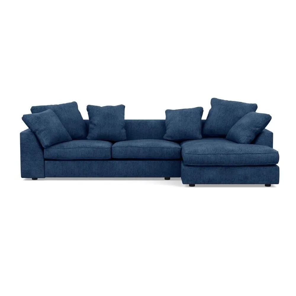 L-Shaped Corner Sofa with Chaise - Blue, Fabric