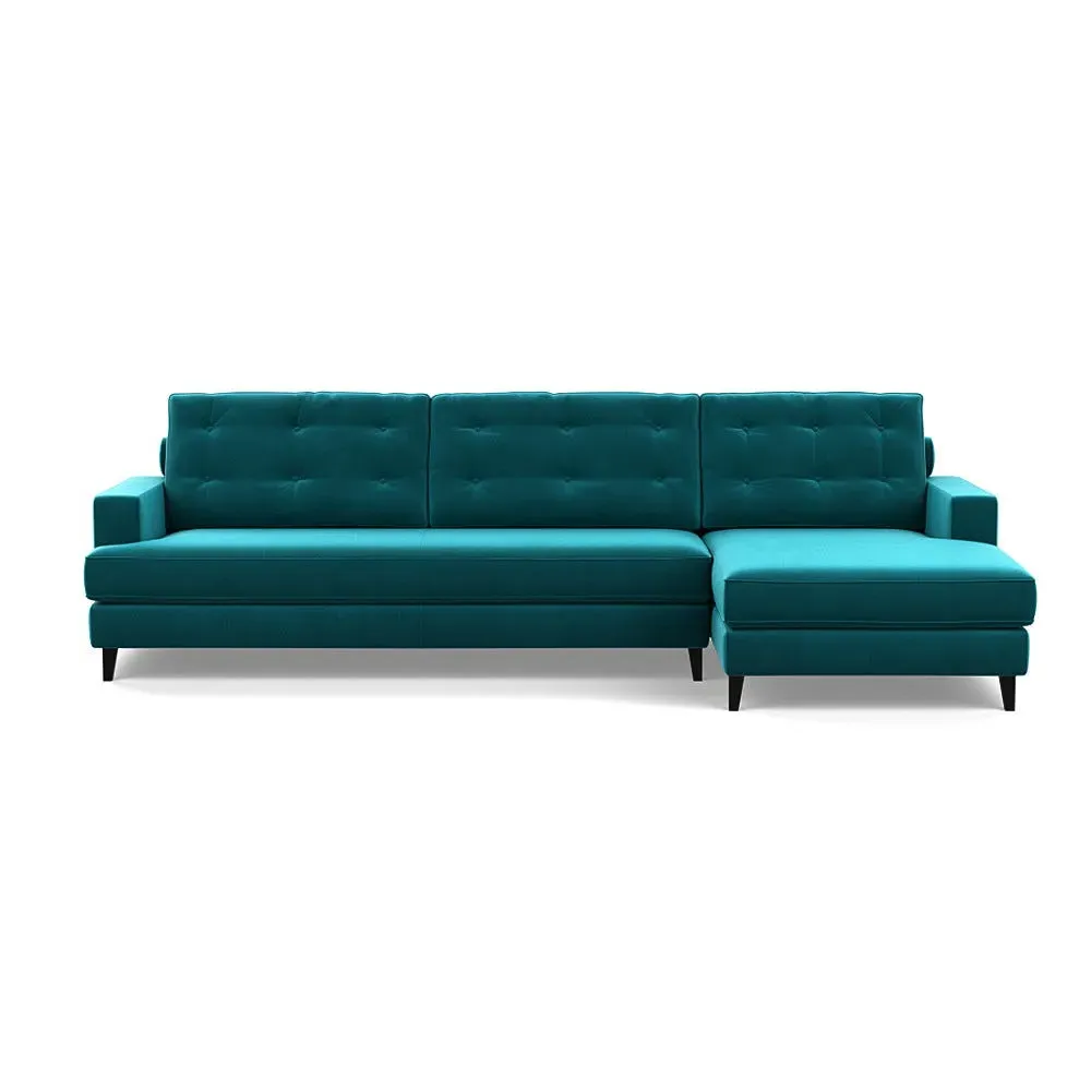 L-Shaped Corner Sofa with Chaise - Blue, Velvet