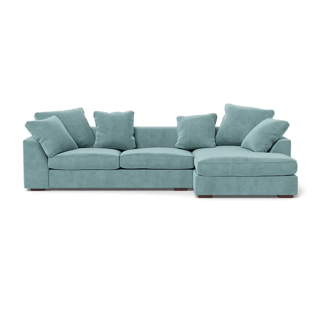 L-Shaped Corner Sofa with Chaise - Blue, Velvet