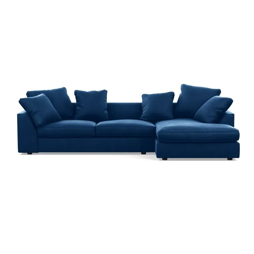 L-Shaped Corner Sofa with Chaise - Blue, Velvet