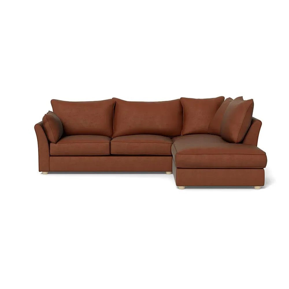 L-Shaped Corner Sofa with Chaise - Brown, Velvet