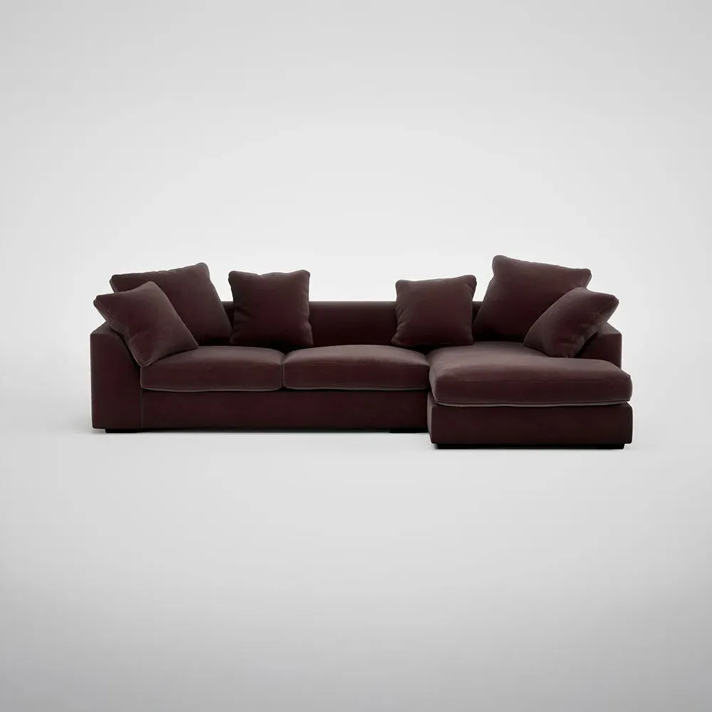 L-Shaped Corner Sofa with Chaise - Brown, Velvet