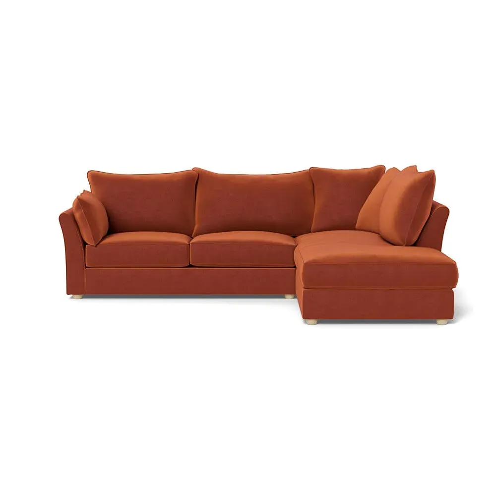 L-Shaped Corner Sofa with Chaise - Brown, Velvet
