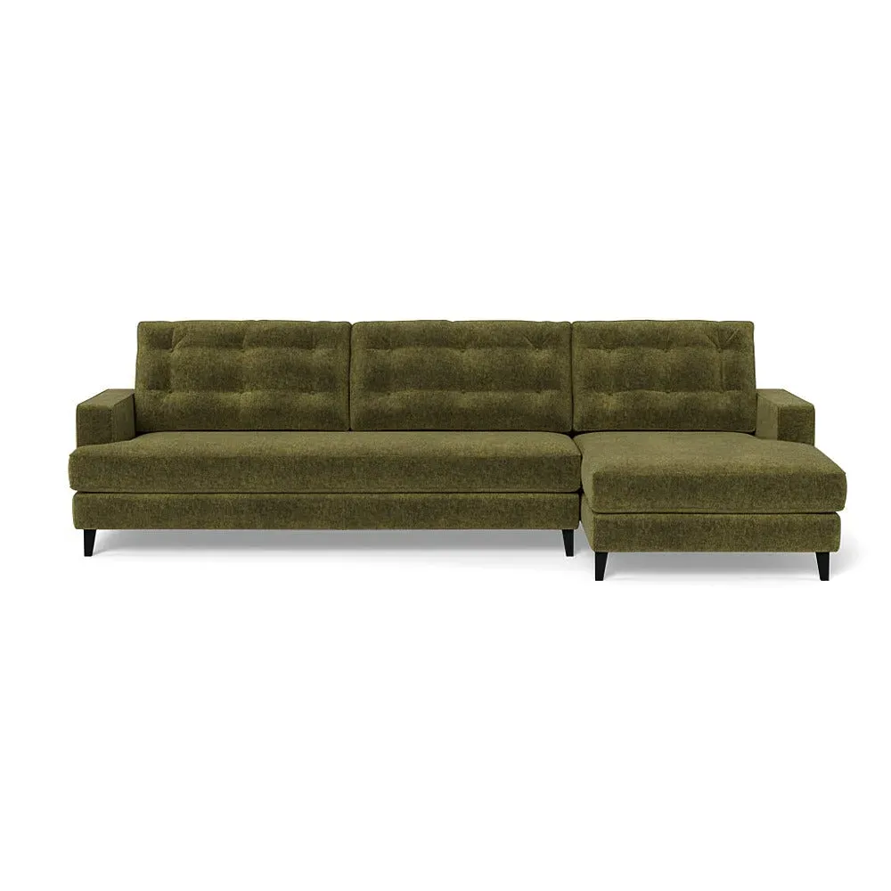L-Shaped Corner Sofa with Chaise - Green, Boucle