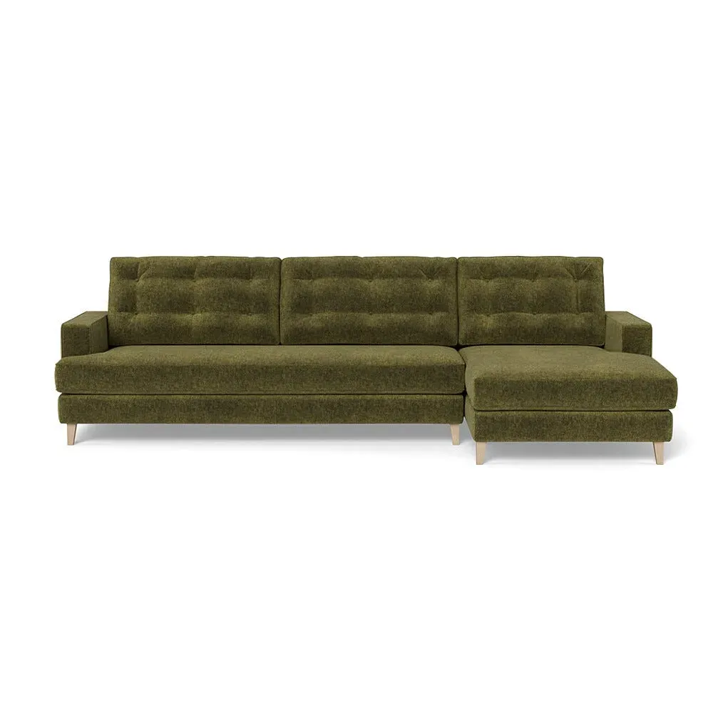 L-Shaped Corner Sofa with Chaise - Green, Boucle