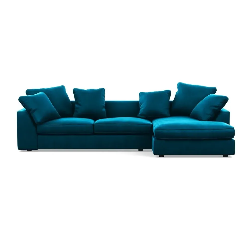 L-Shaped Corner Sofa with Chaise - Teal, Velvet