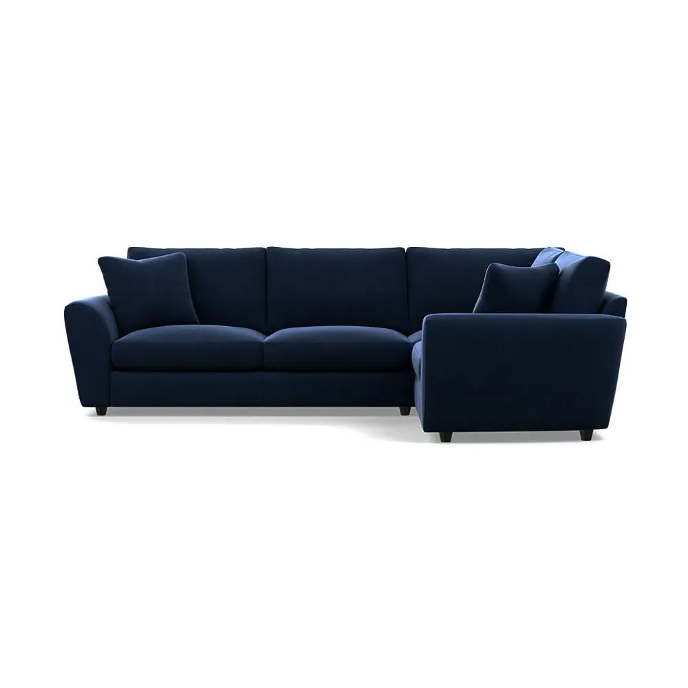 L-Shaped Corner Sofa with Curved Arms - Blue, Velvet