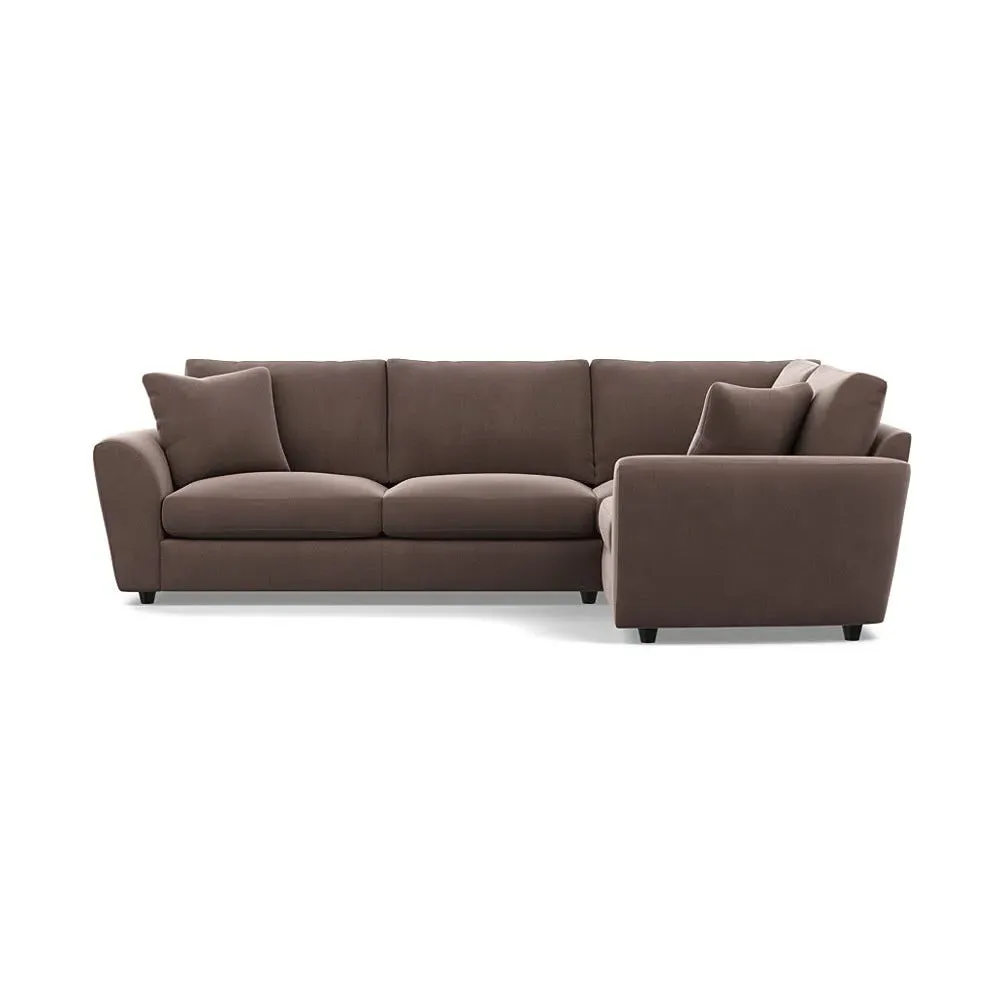L-Shaped Corner Sofa with Curved Arms - Blue, Velvet
