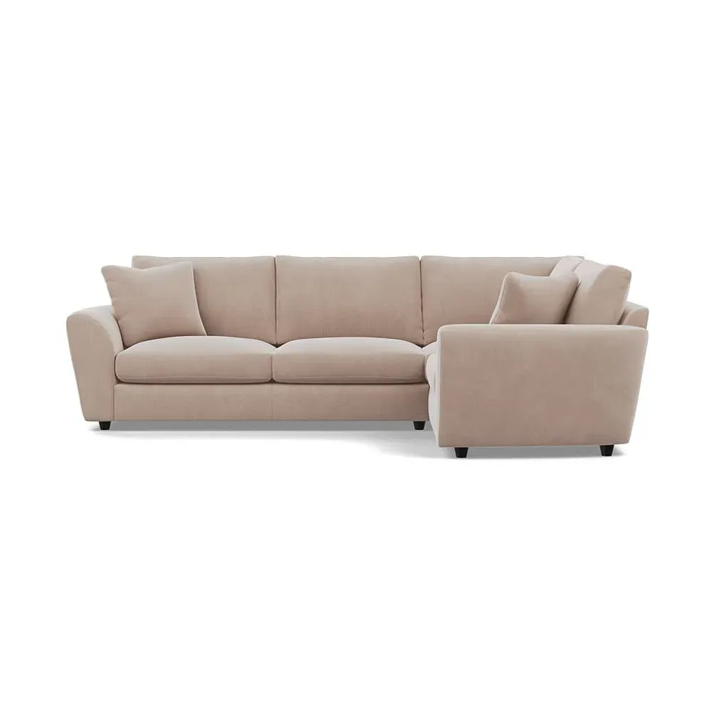 L-Shaped Corner Sofa with Curved Arms - Blue, Velvet