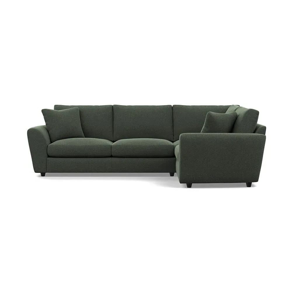 L-Shaped Corner Sofa with Curved Arms - Green, Boucle