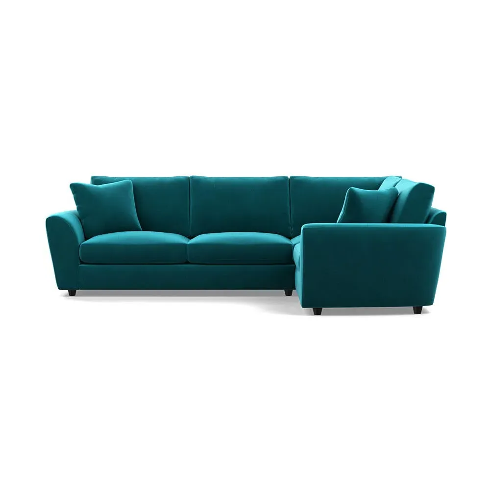L-Shaped Corner Sofa with Curved Arms - Green, Velvet