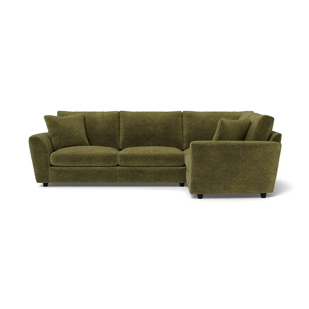 L-Shaped Corner Sofa with Curved Arms - Green, Velvet