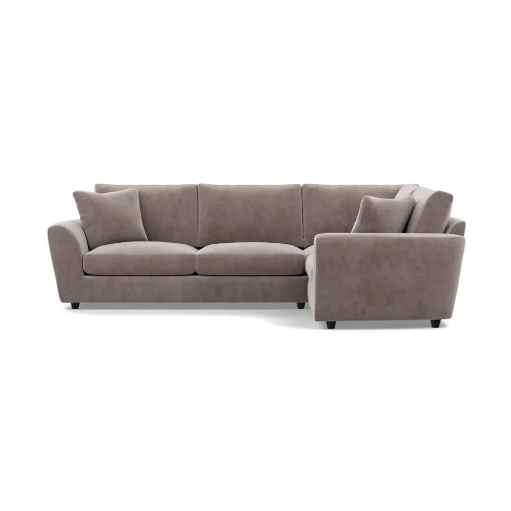 L-Shaped Corner Sofa with Curved Arms - Grey, Velvet