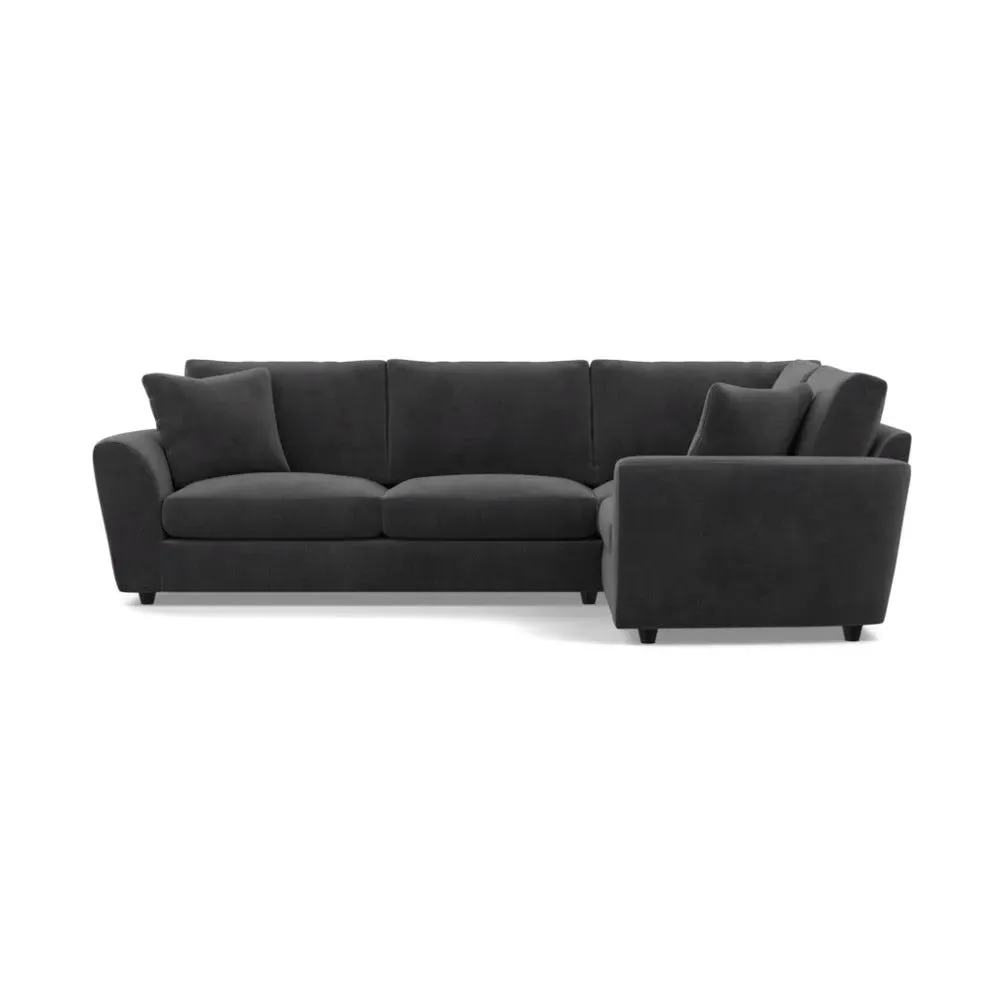 L-Shaped Corner Sofa with Curved Arms - Grey, Velvet