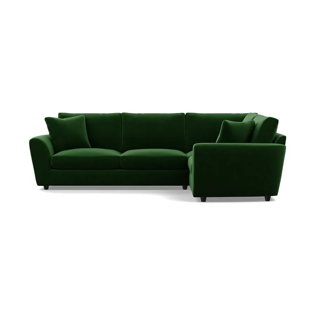 L-Shaped Corner Sofa with Curved Arms - Grey, Velvet