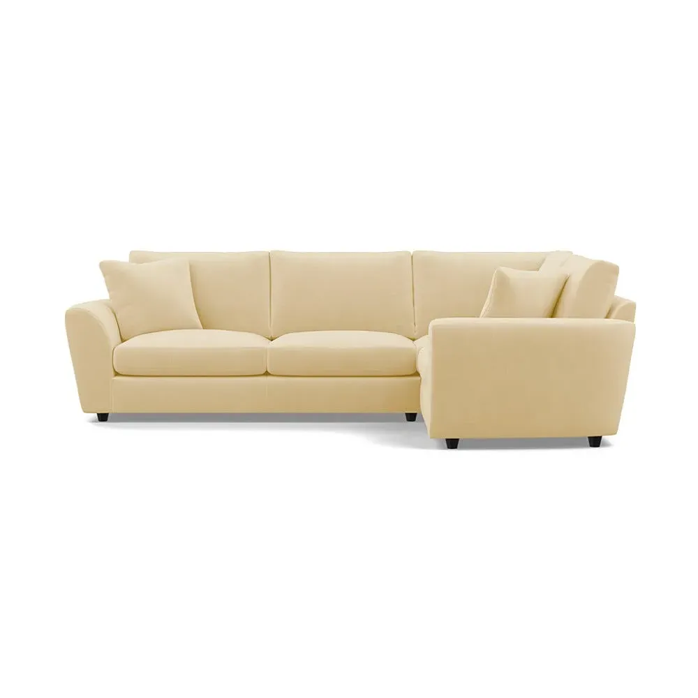 L-Shaped Corner Sofa with Curved Arms - Natural, Velvet