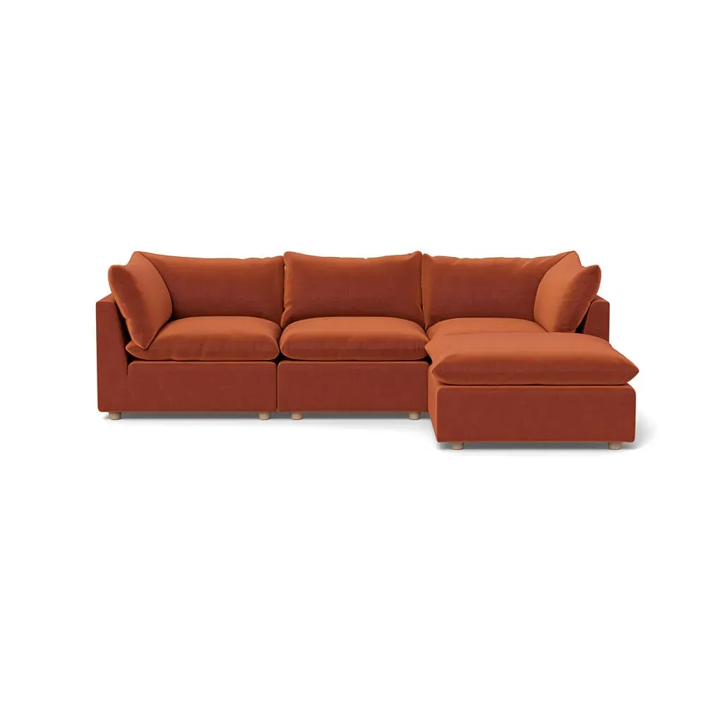 L-Shaped Corner Sofa with Feather Fill - Brown Velvet