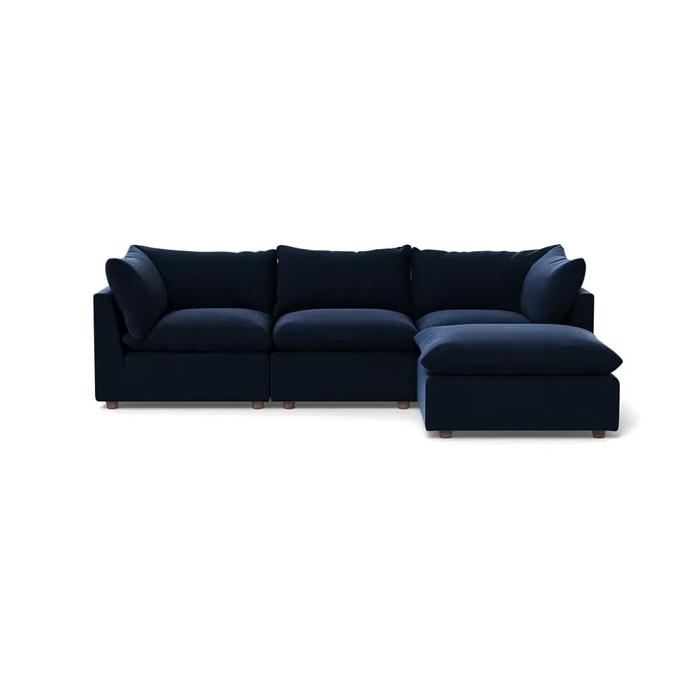 L-Shaped Corner Sofa with Smart Velvet - Blue