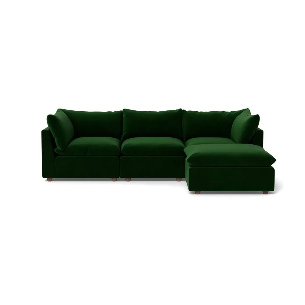 L-Shaped Corner Sofa with Smart Velvet - Green