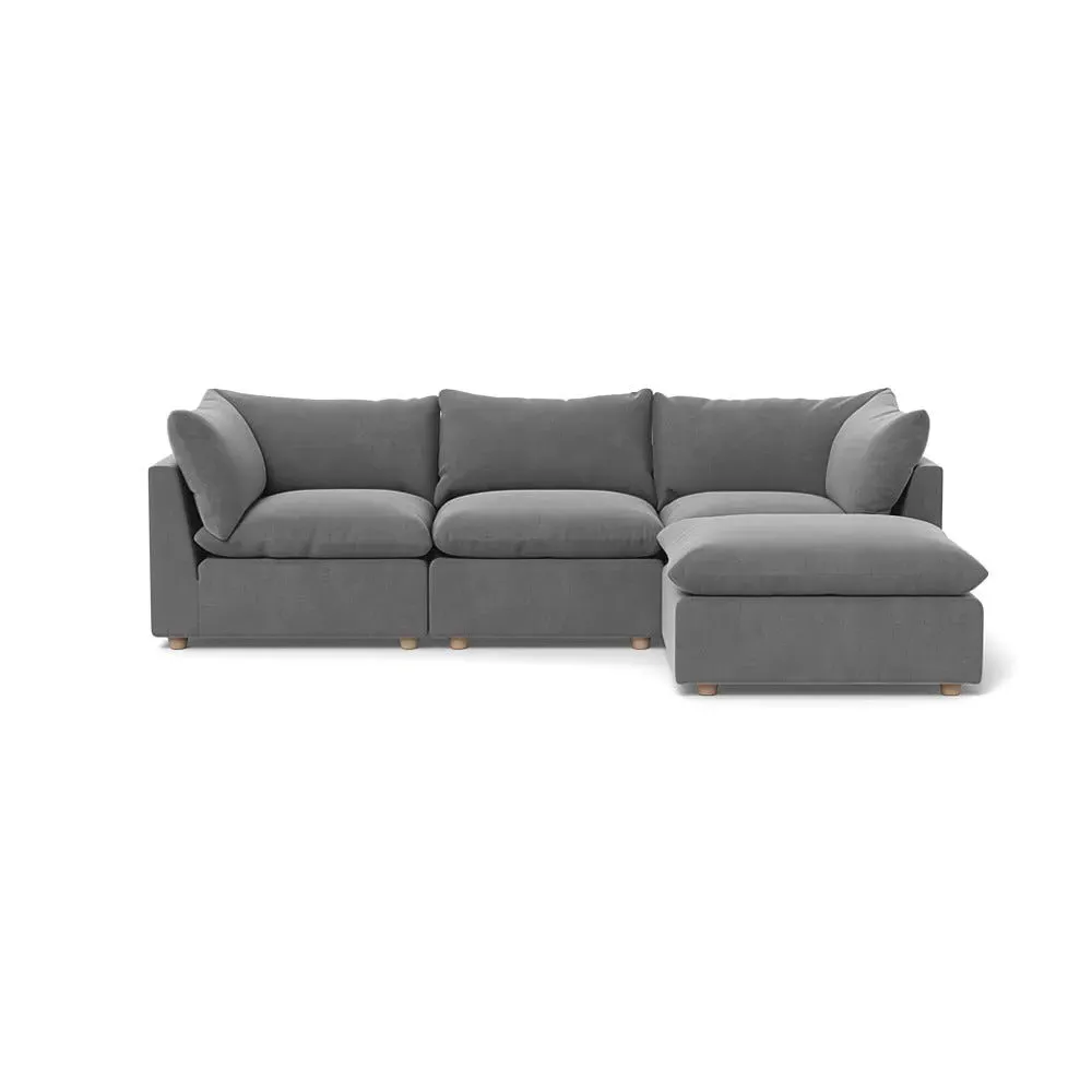 L-Shaped Corner Sofa with Smart Velvet - Grey