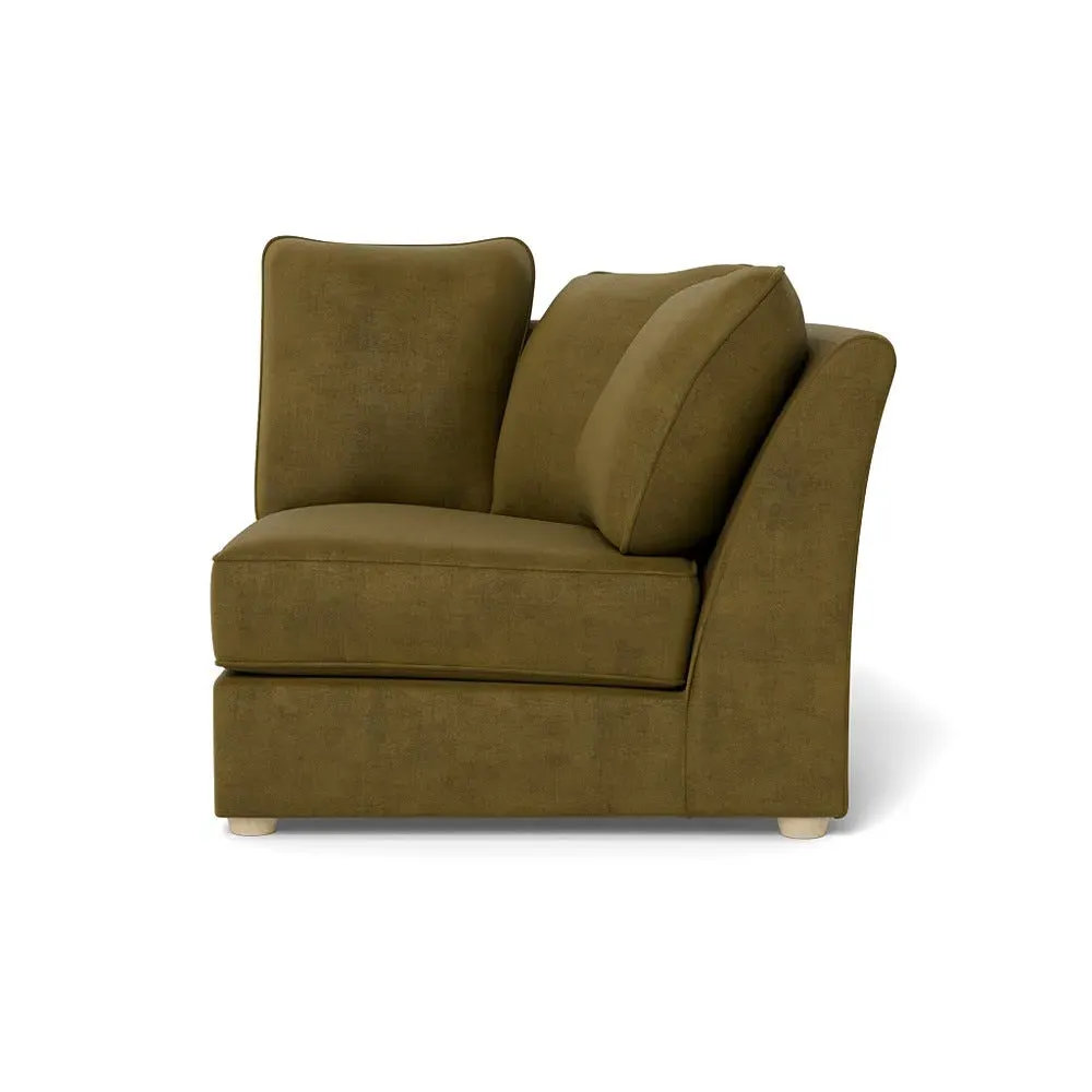 L-Shaped Corner Unit Curved - Green, Velvet