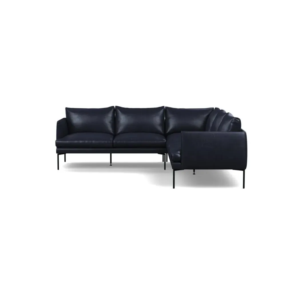 Large Corner Sofa with Pleated Detail - Black, Leather