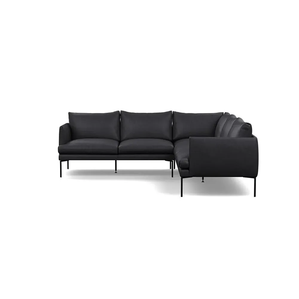 Large Corner Sofa with Pleated Detail - Black, Leather