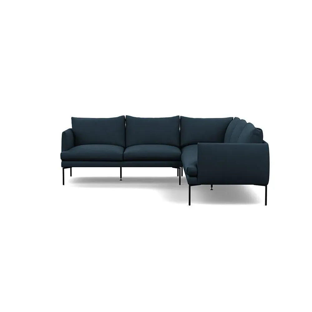 Large Corner Sofa with Pleated Detail - Blue, Cotton image