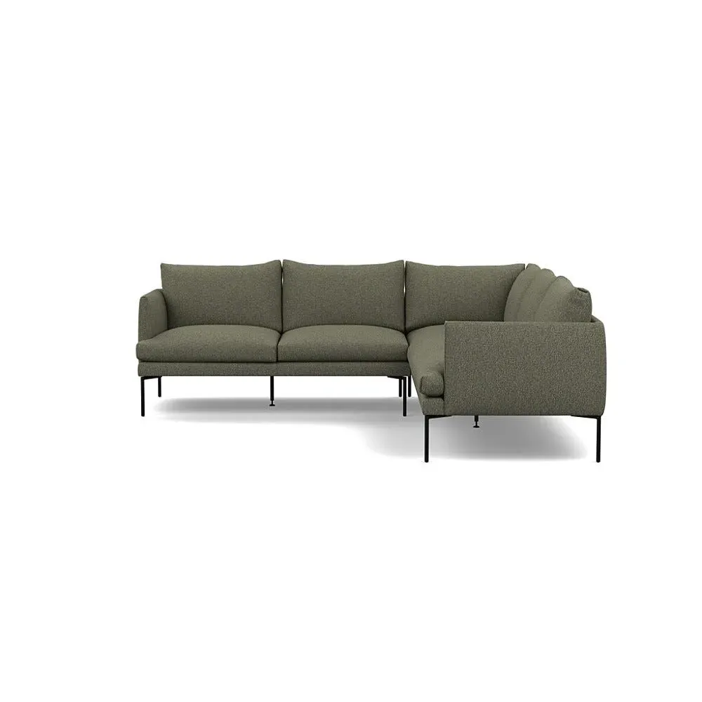 Large Corner Sofa with Pleated Detail - Green, Boucle