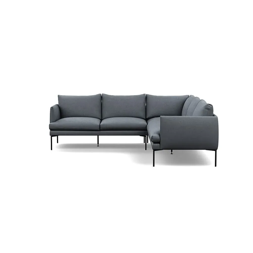 Large Corner Sofa with Pleated Detail - Grey, Cotton